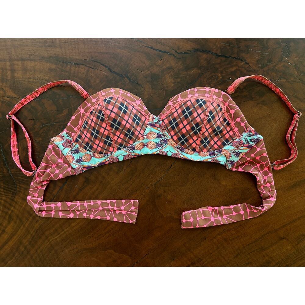 Maaji Mixed Patchwork Plaid Pineapple Print Underwire Bikini Top M
